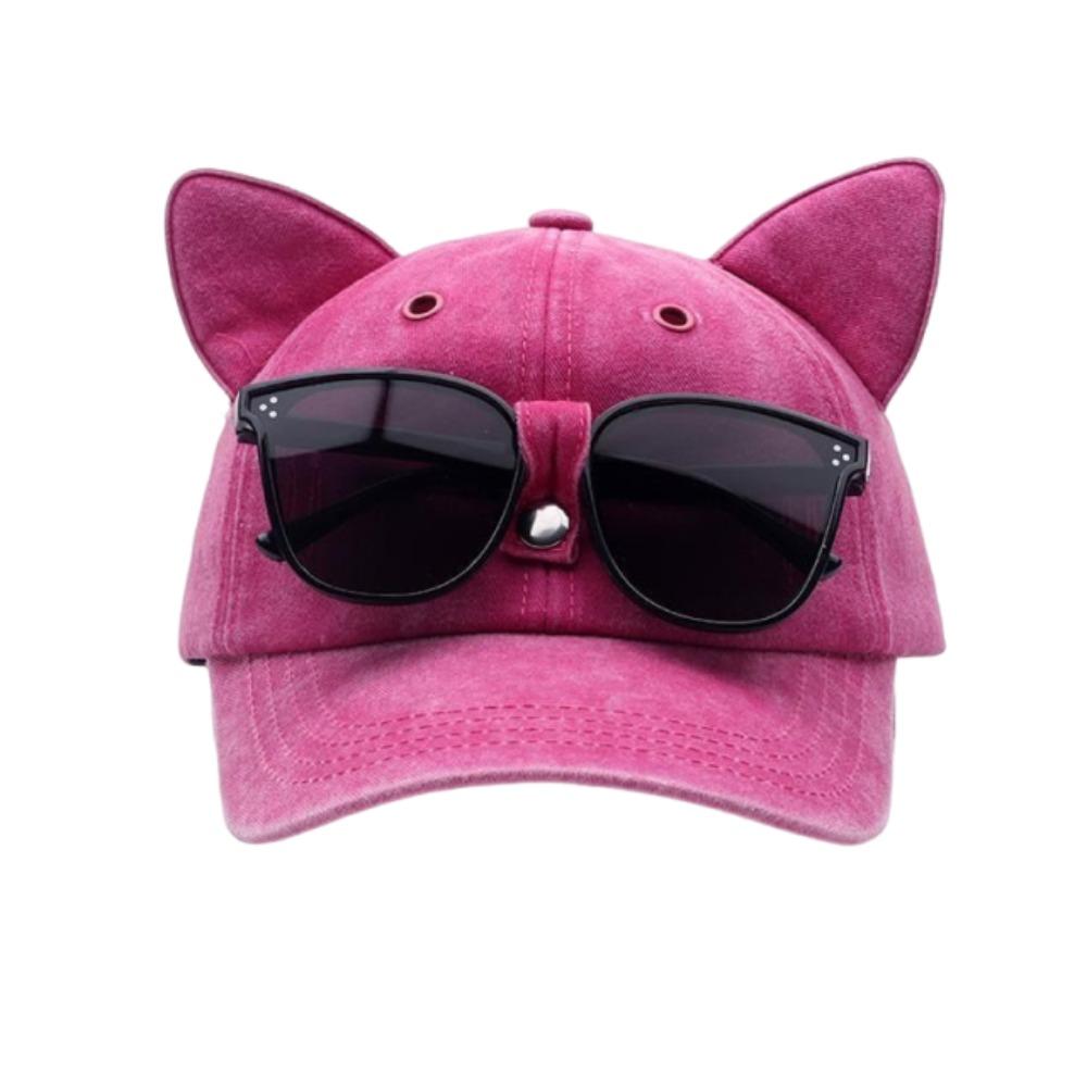 Cute Cat Ears Baseball Cap Breathable Duck Tongue Cap Fashion Sunshade Cap with Sunglasses  Travel