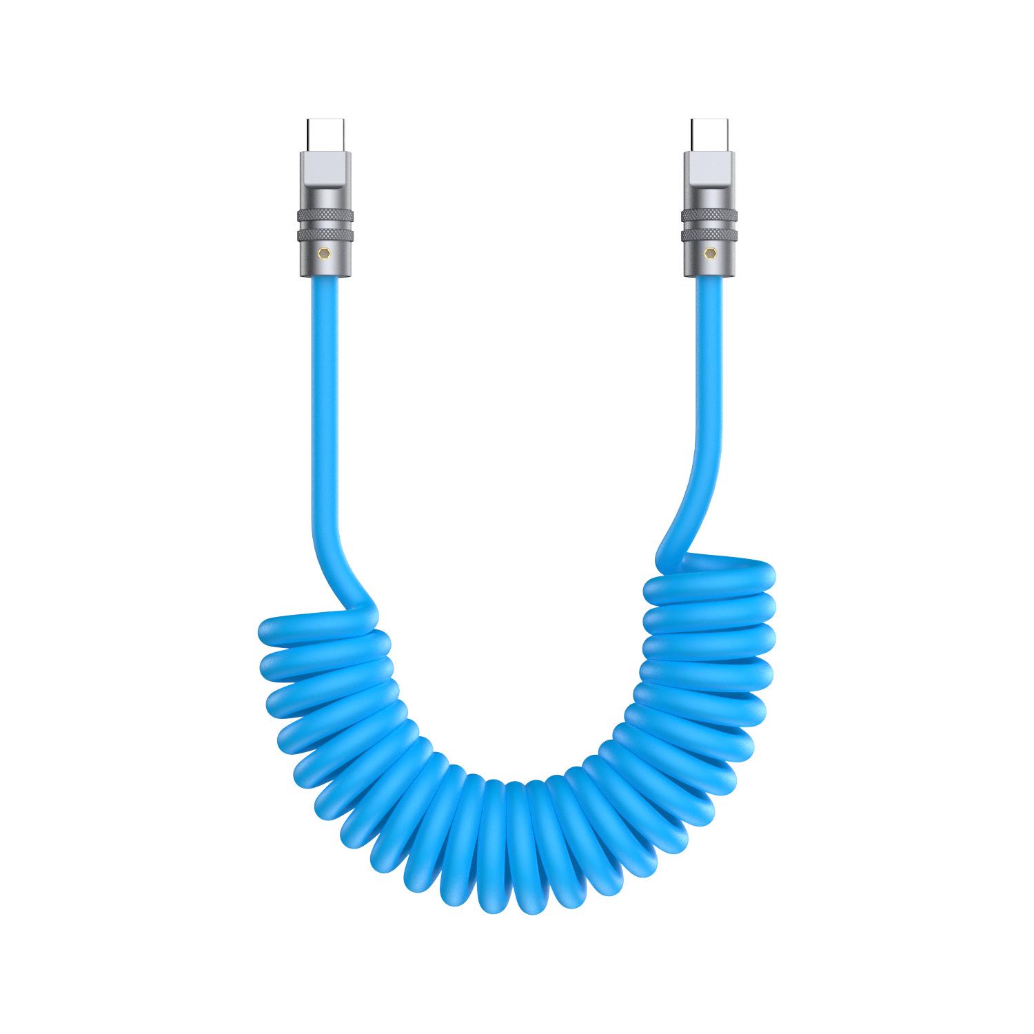 

100W Dual Type-C Fast Charging Data Cable for Apple, Huawei, Samsung, and Android - Suitable for Car Use Coiled Cable 1.5m