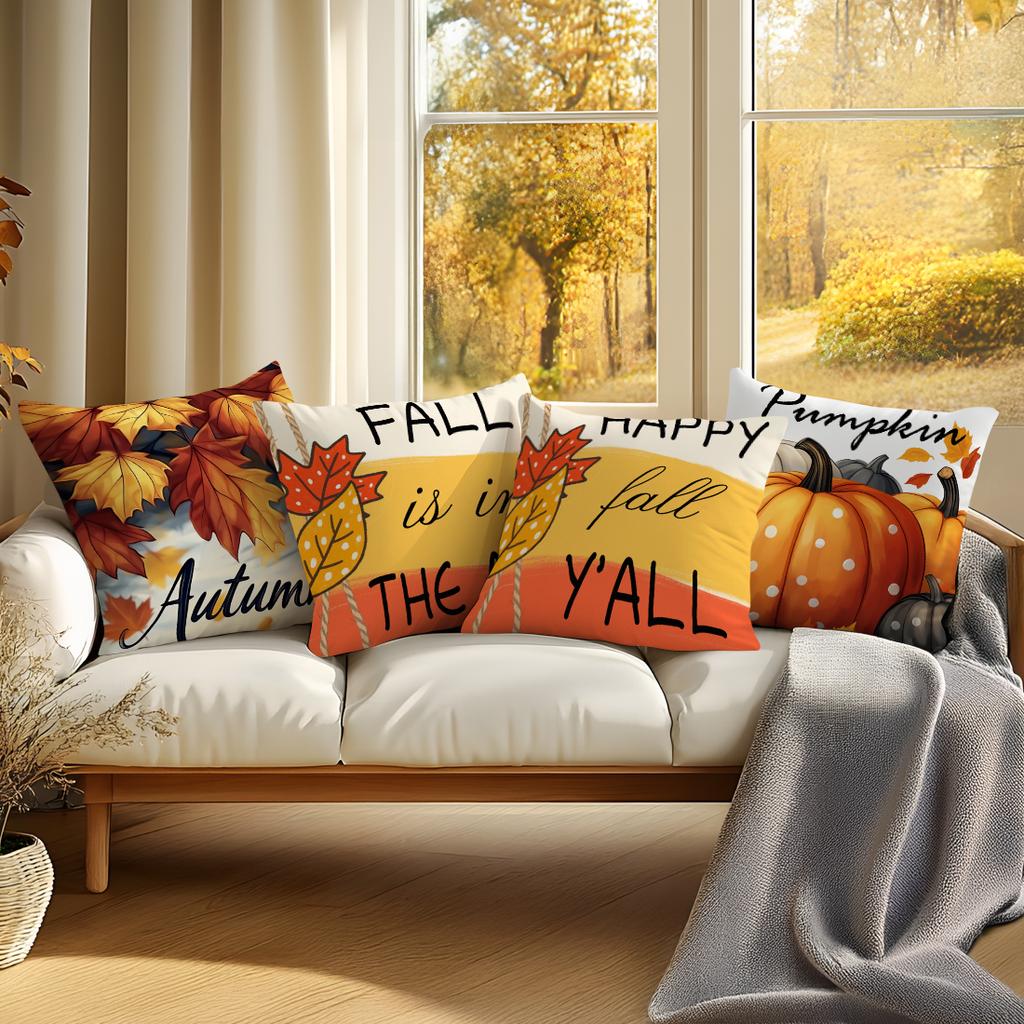 Home Decor Fall-Themed Pumpkin and Leaf Decorative Pillows Pattern Cushion Cover Suitable for Sofa Bedroom Car Pillow Cover