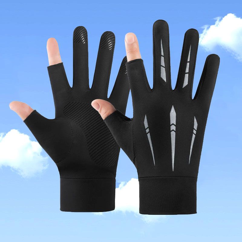 

Men Sweat-Absorbent Fishing Sunscreen Ice Silk Half Finger Gloves Arrow Non Slip 2 refers to [Gray] upgrade One size