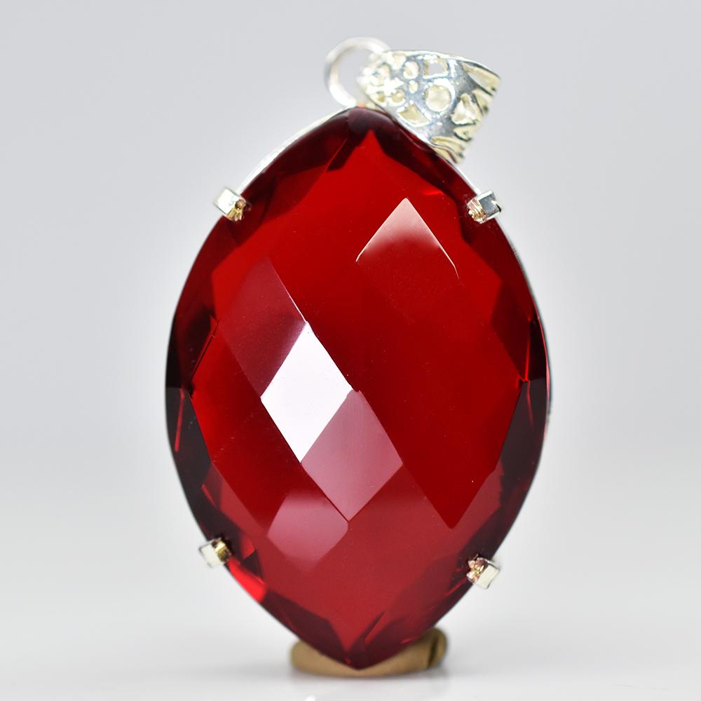Red Topaz 132ct Marquise Cut 925 Sterling Silver Pendant Certified