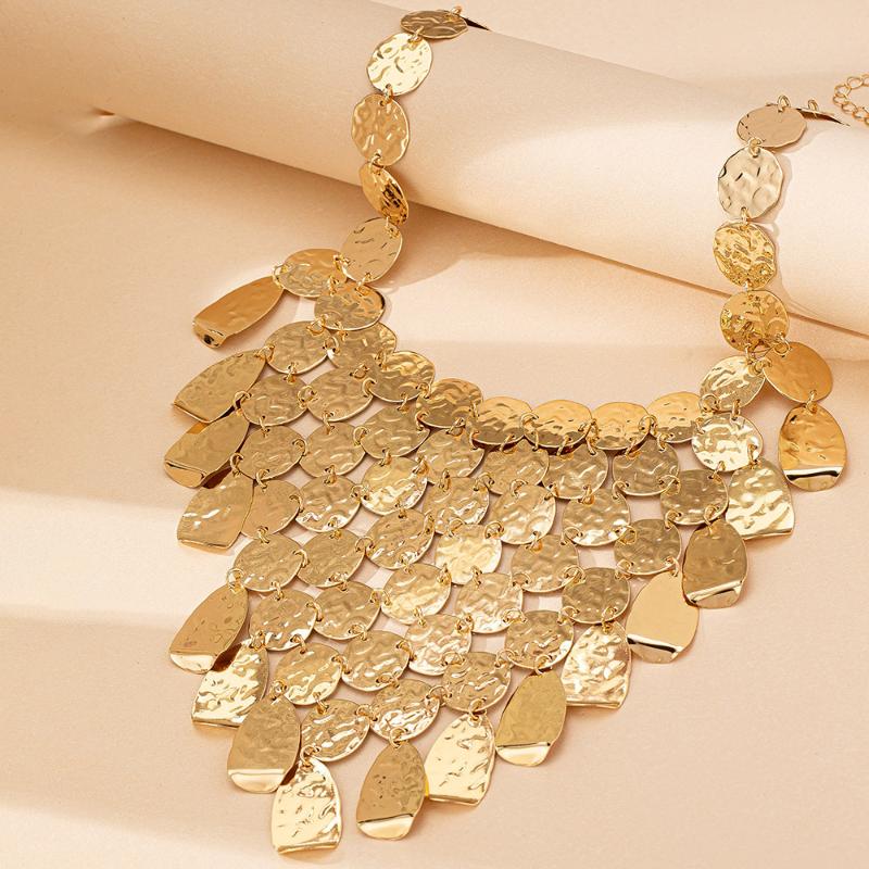 Metalowy cekinowy geometryczny przesadzony wisiorek naszyjnik łańcuszek kobiety dziewczęta biżuteria imprezowy prezent