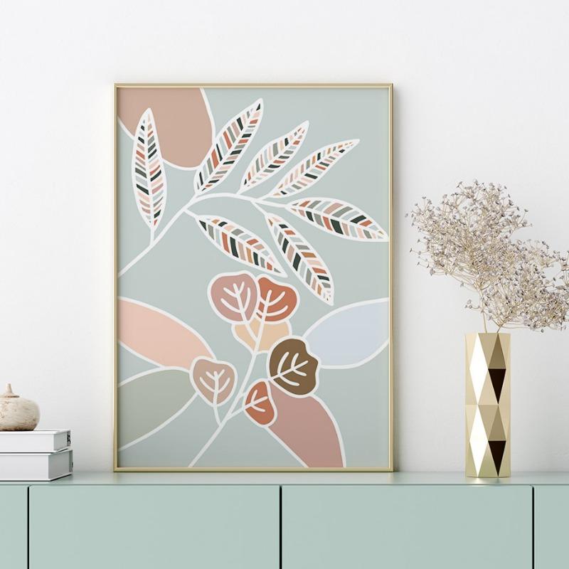 Skandinavische Bunte Blätter Blumen Abstrakt HD Poster und Drucke Wandkunst Leinwand Malerei Heim Schlafzimmer Wohnzimmer Dekoration