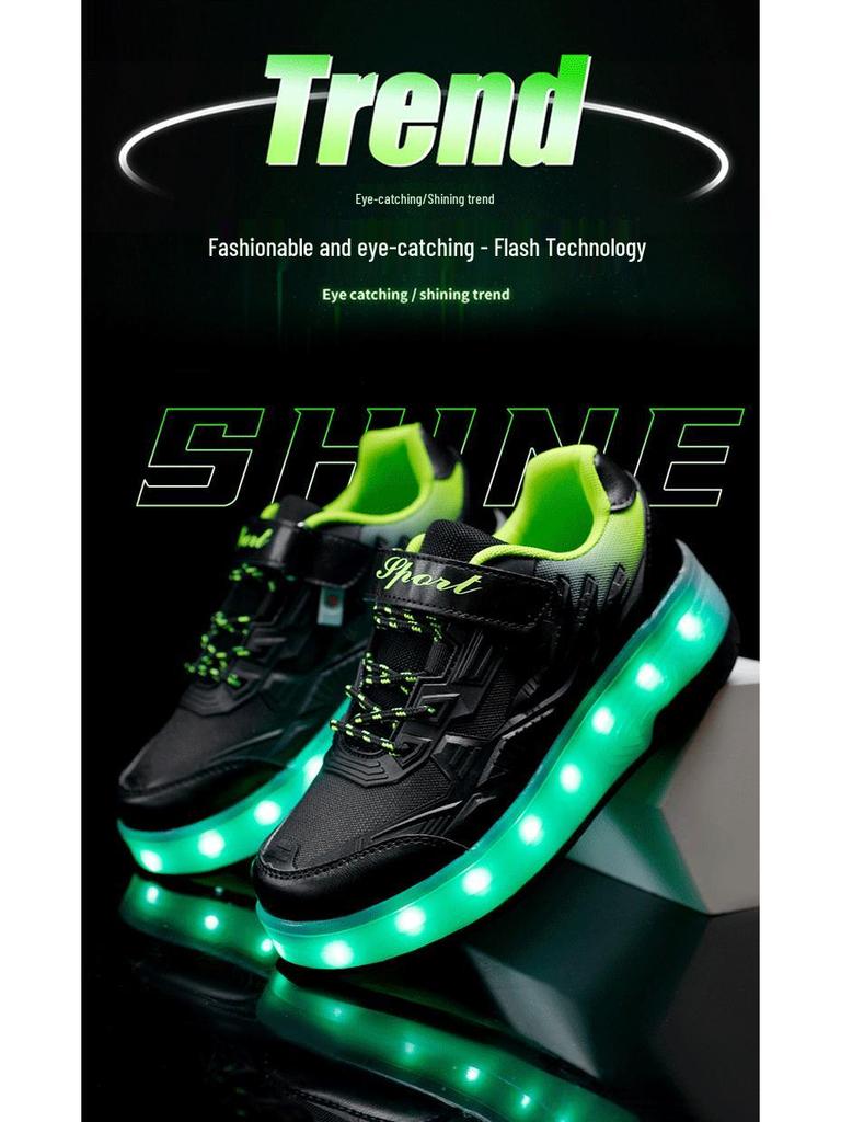 Kids' Luminous Roller Shoes: Four-Wheel Skates for Girls & Two-Wheel Retractable Skates for Boys