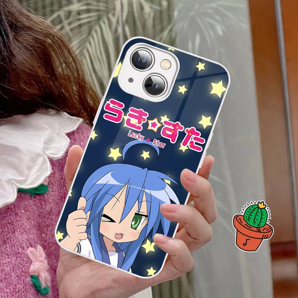 Anime Girl Lucky Star For IPhone 14 13 12 Mini 11 Pro XS Max X XR 14 Plus Tempered Glass Cover