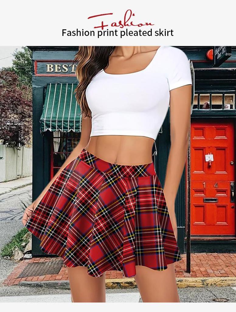 European & American Style Plaid Pleated Milk Silk Cheerleader Skirt