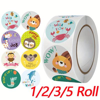 1-5Roll Reward Encouraging Graphic Stationery Animal Sticker 500pcs/roll Kindergarten School Students Teacher Cartoon Sticker