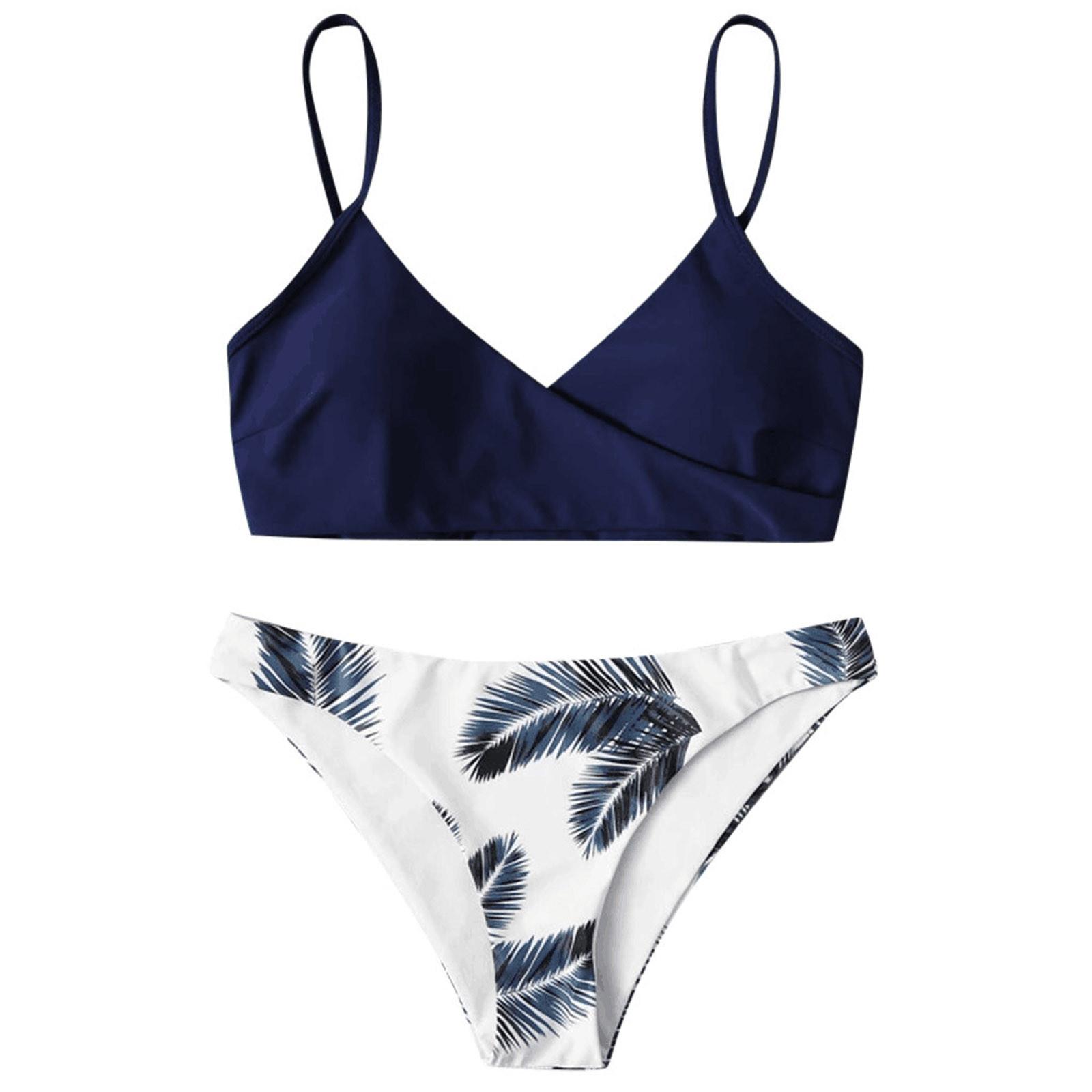 

Женский сексуальный купальник-бикини с принтом, двухсекционный купальник, пляжная одежда для плавания M синий