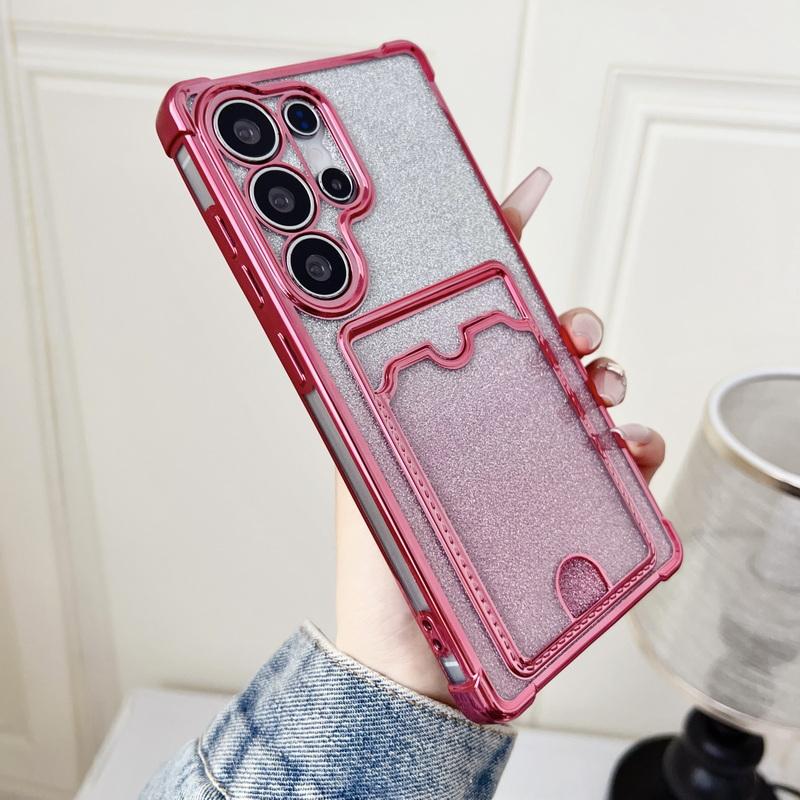 Glitter Silicone Card Slot Case Shell For Smausng S25 Edge S24 FE S23 Ultra A56 A36 A16 A15 A55 A35 Solid Color Frame Clear Shockproof Phone Cover