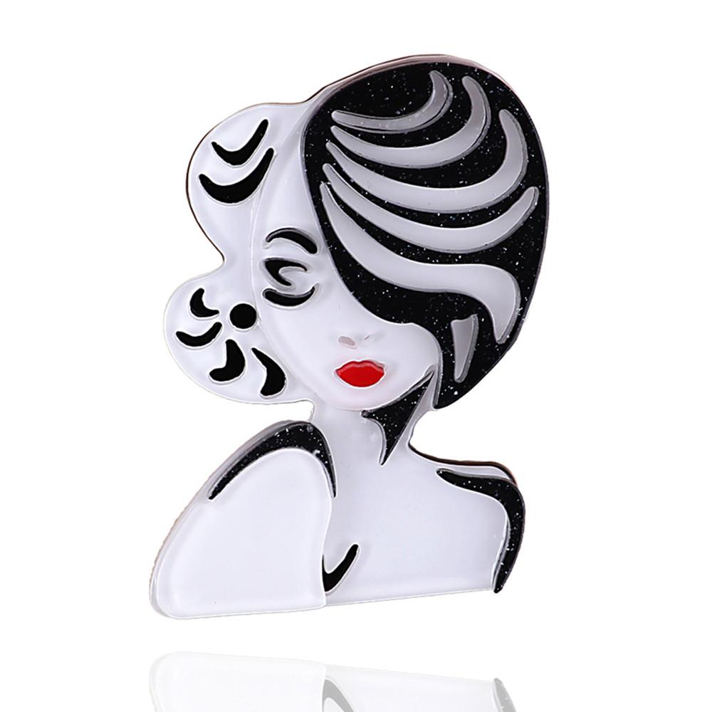 New Cool Moden Lady Acrylic Brooch for Women Personalized Resin Cartoon Cute Female Figure Brooches Lapel Pins Jewelry Gifts