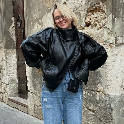 Vestes en Faux Cuir Noir pour Femmes Vêtements d'Extérieur Veste Bomber Boutons Pression Veste Mi-saison