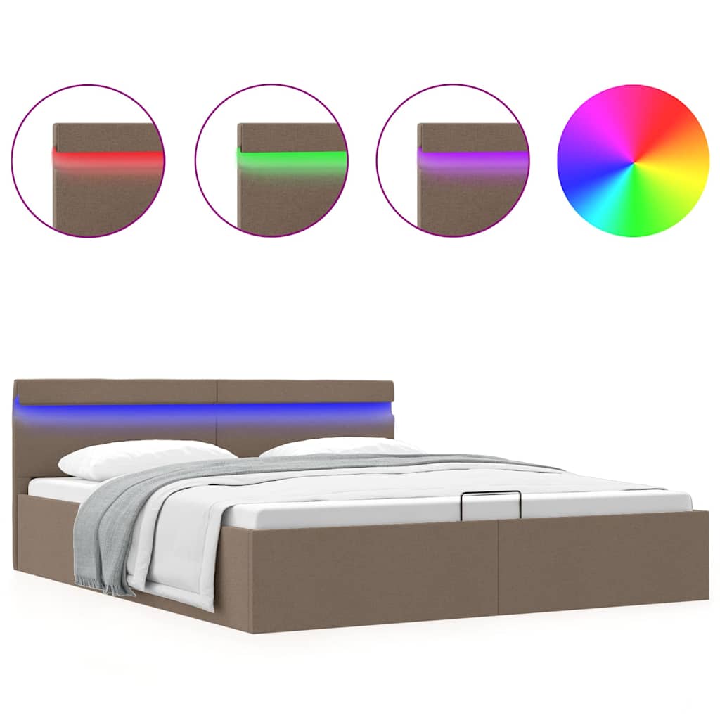 Hydraulic Storage Bed with LED Lights Taupe Fabric 160x200 cm