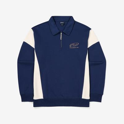 Color Block Cotton Blend Collar Half Zip Sweatshirt