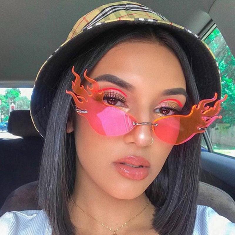 Frameless flame sunglasses new retro large frame European and American sunglasses fashion catwalk tide decoration sun