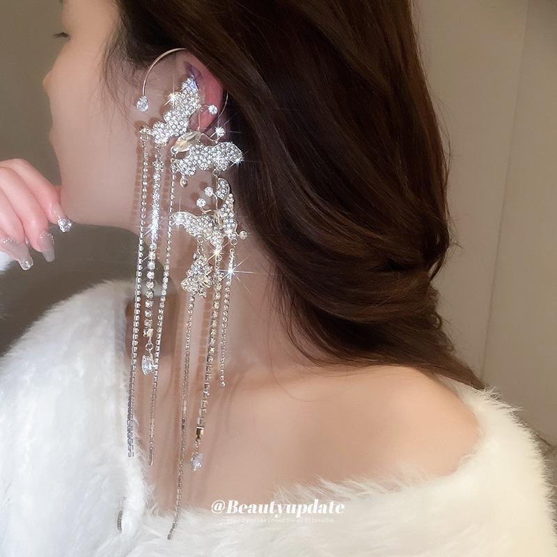 Ear Cuff a Forma di Farfalla con Nappe e Strass - Non Richiede Foratura