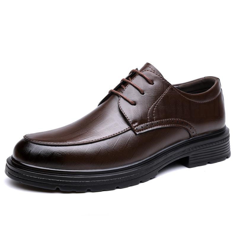 High Quality Men's Casual Leather Business Shoes Round Toe Lace-Up Office Walking Shoes 2026 New Comfy Thick Bottom Oxford Shoes