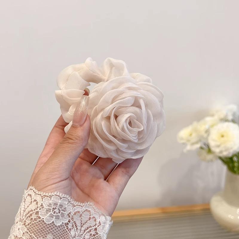 

French Sweet Large Double Lace Intestine Hairband Temperament High Grade Meatball Hair Rope Fabric
