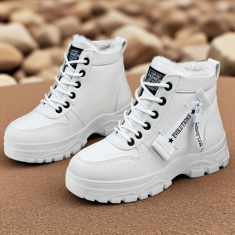 Fashion Women's Winter Snow Boots Fashion Warm Fleece Lined Thickened Cotton Waterproof Lace-Up Resistant All Match Cotton Boots