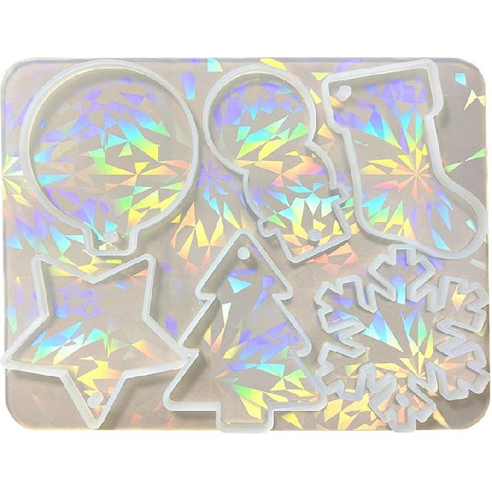 Holographic Christmas Silicone Mold for Ornaments Snowman Resin Mold Christmas Tree Snowflake Pendant Epoxy Molds