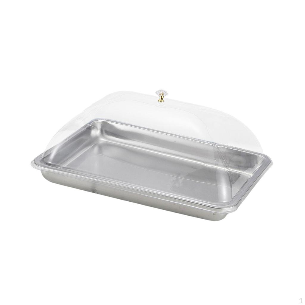 304 Stainless Steel Serving Tray with Dome Lid Food Rectangular Platter for
