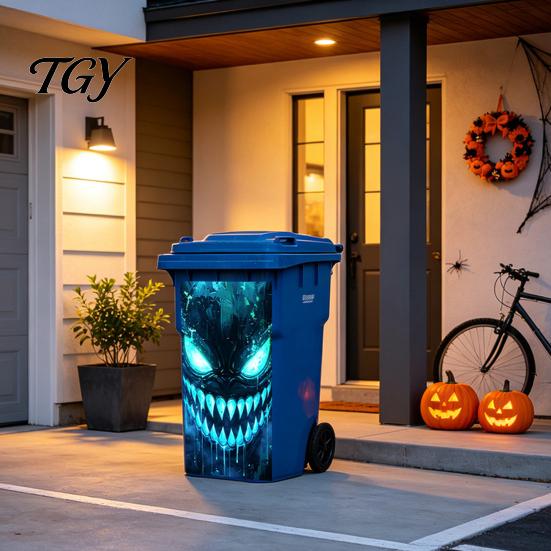 Halloween Yard Horror Accessories Wall Stickers Trash Can Decal Stickers, Spooky Skull Ghost Durable Facade Decals for Outdoor Garbage Cans,