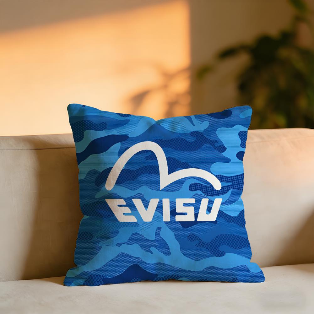 Evisufashion Evisu Logo Cushion Cover Cozy Velvet Throw PillowSoft Warm Cushion For Sofa Bed