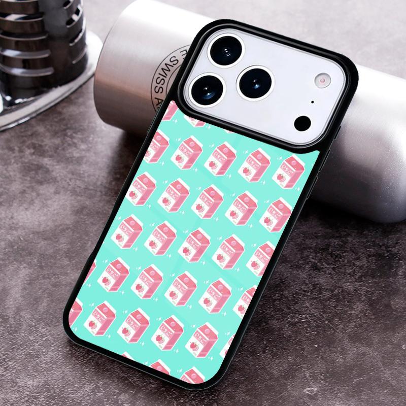 Kawaii Strawberry Milk Phone Case for iPhone 17 16 15 Pro Max Air 14 13 12 11 Plus Shockproof Cover
