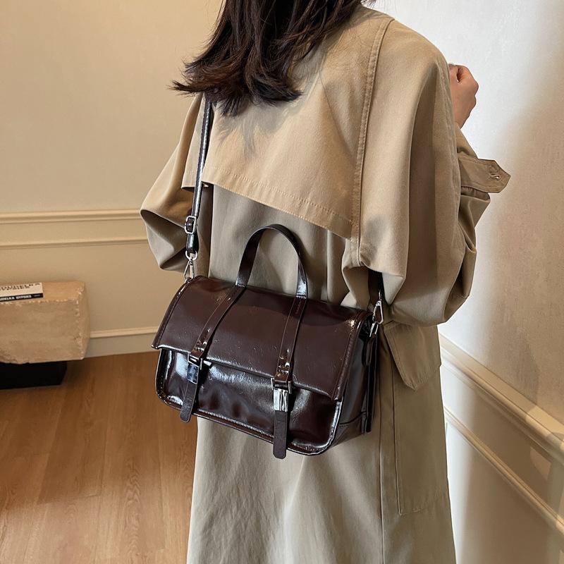 Retro přenosná malá taška pro ženy, zimní velkokapacitní dojíždějící dokumenty, malá čtvercová taška přes rameno