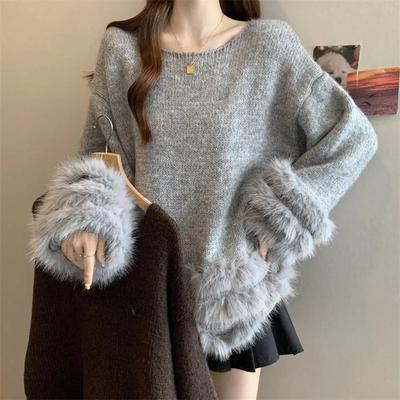 Oversize Sweater for Women Autumn Winter Thickened Pullover Warm Knitted Solid Color Stretchy Long Sleeve Jumper Tops