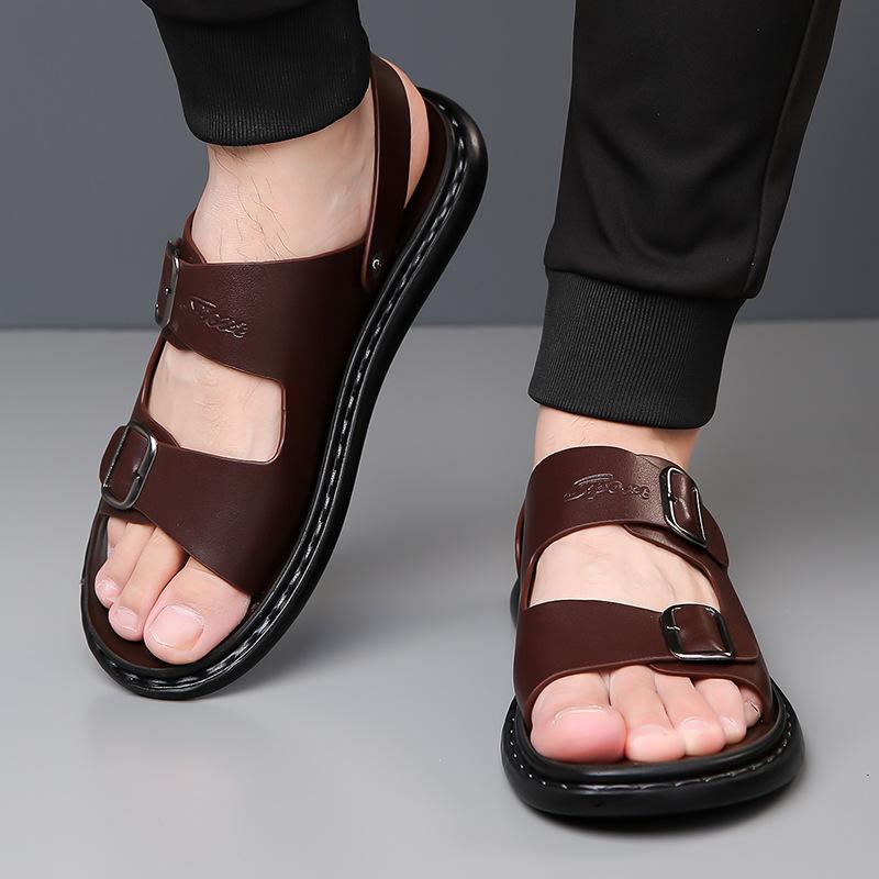 Fashion Solid Color Summer New Leather Sandals for Men Fashion Buckle Designer Light Dual-use Casual Slippers Shoes Man