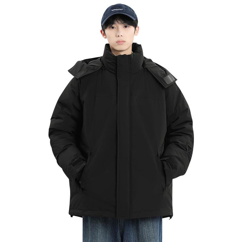 Winter new men's Korean style hooded solid color thickened warm white duck down jacket trendy couple stylish jacket