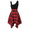 Fashion Women Sleeveless Cold Shoulder Cross  Plaid Print Irregular Dress