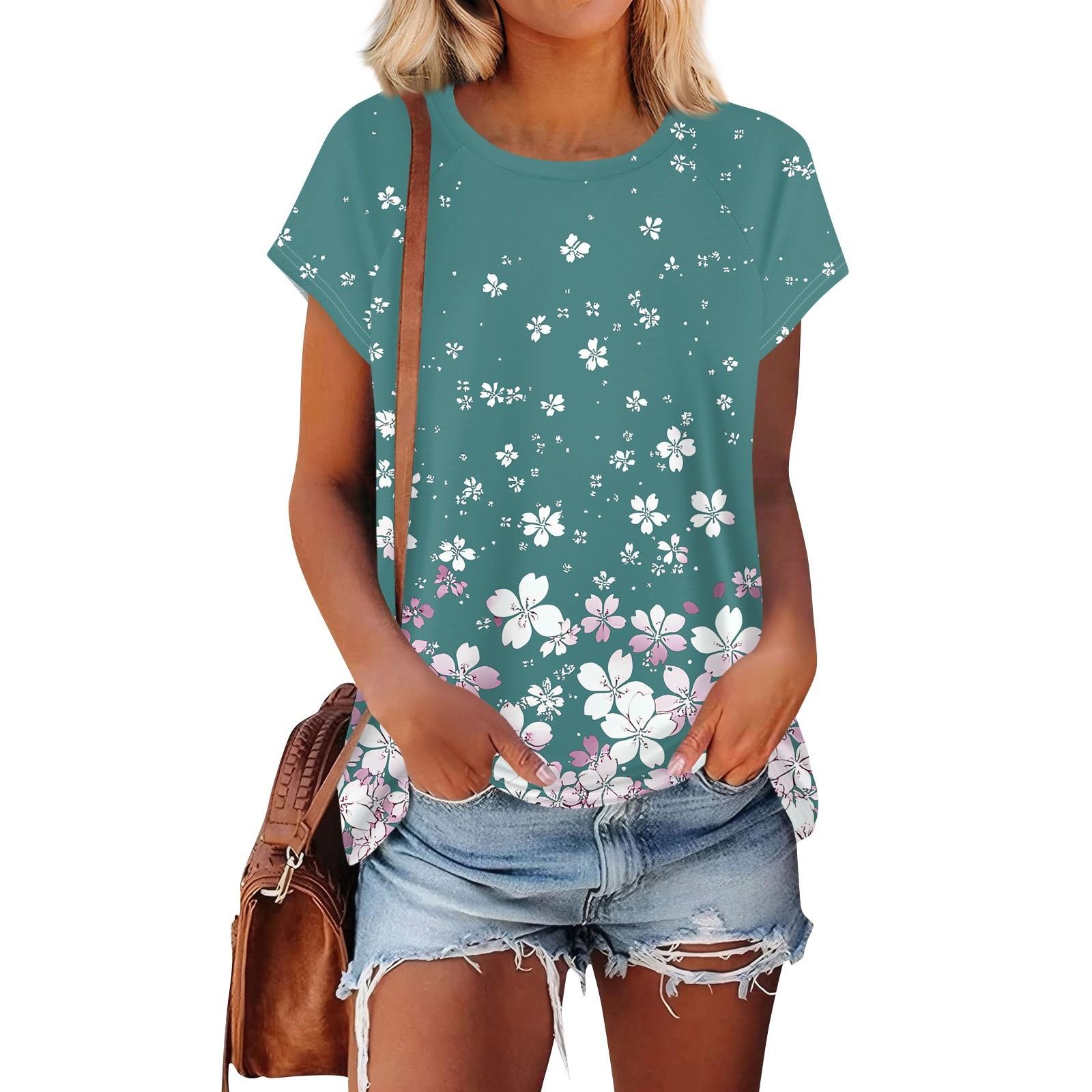 

Женские футболки с коротким рукавом, милые туники с круглым вырезом, топы, базовые футболки, блузки, свободный пуловер XL циан