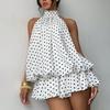 Off Shoulder A Line Halter Dress Sleeveless Chiffon Dress Chic Polka Dot Dress  Holiday
