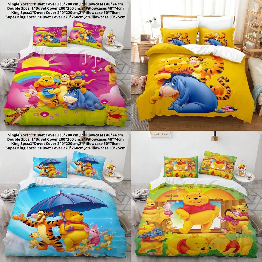 Pooh Bear Children Bedding Set With Active Dyeing For Toddler Bed Decor