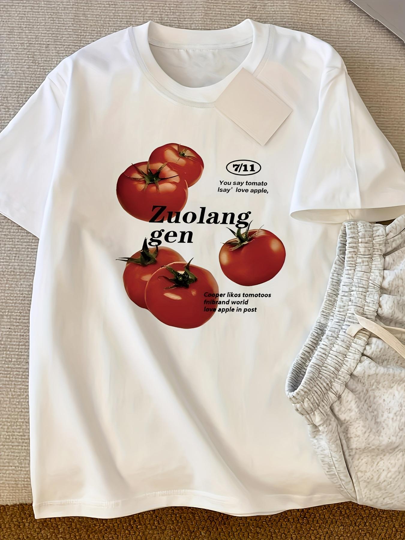 

Summer Women s Y2K Korean Style T-shirt Cotton Loose Short Sleeve Top with Cartoon Tomato Graphic Print Breathable Casual Tee L