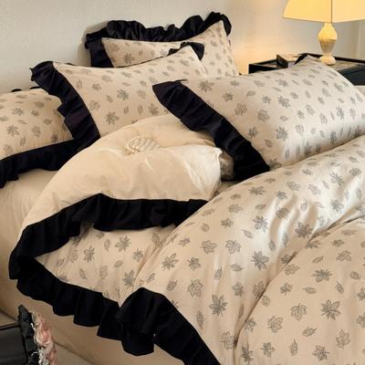 Set di Quattro Pezzi in Puro Cotone Stile Francese Lenzuola 100% Cotone Copripiumino in Pizzo Biancheria da Letto Stile Pastorale