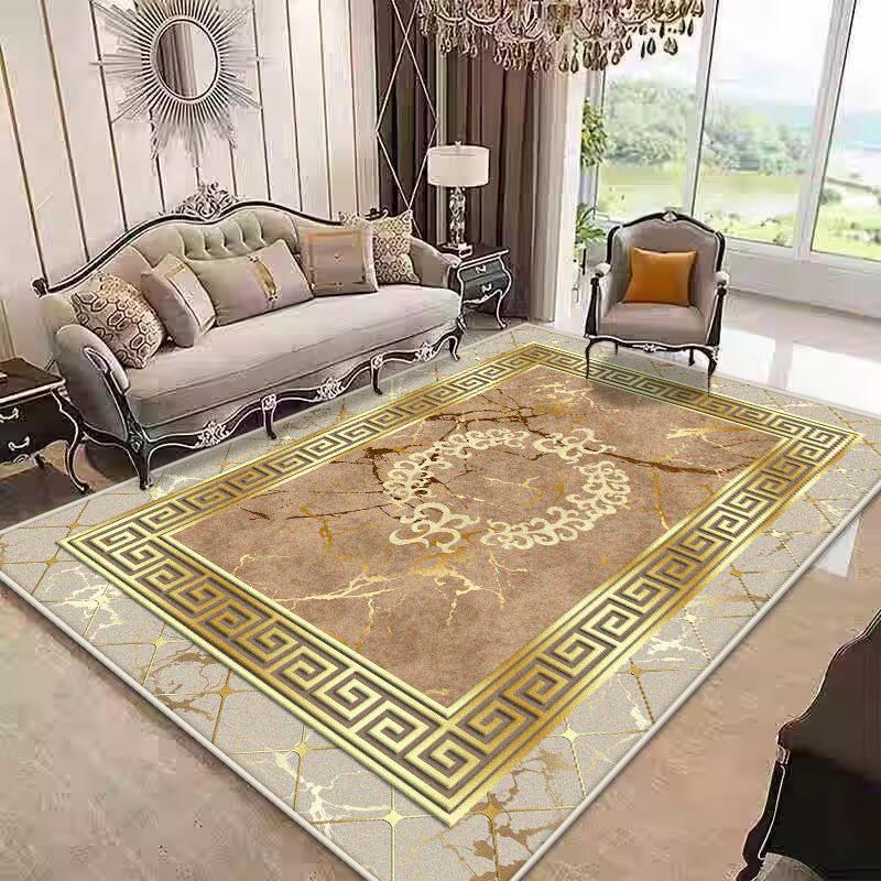 Golden Border Luxury Carpet Soft Foldable Large Rugs for Living Room Easy Clean Non-slip Mat Kids Safe