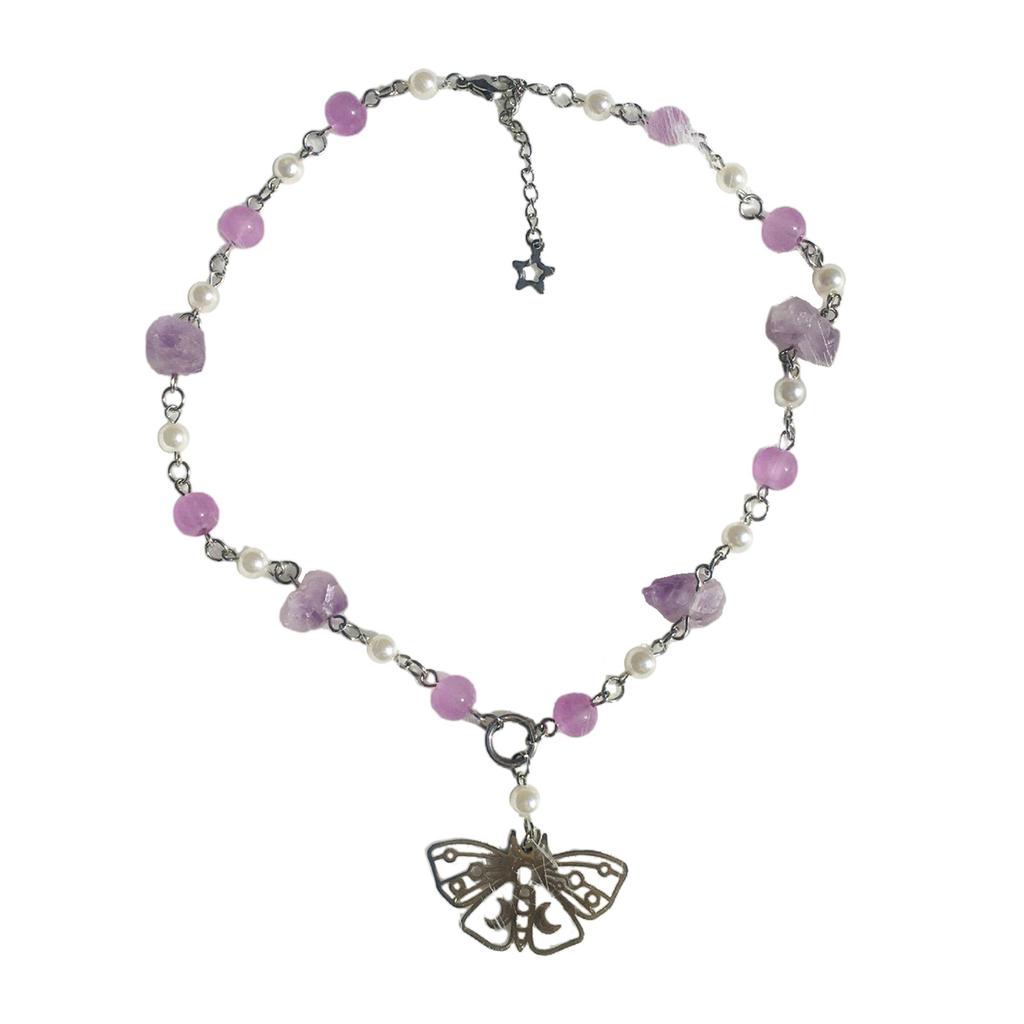 Handmade Natural Crystal Angel Necklace Butterfly Wing Pendant Necklaces Multi-Layer Tassels Choker Clavicle Chain Gift