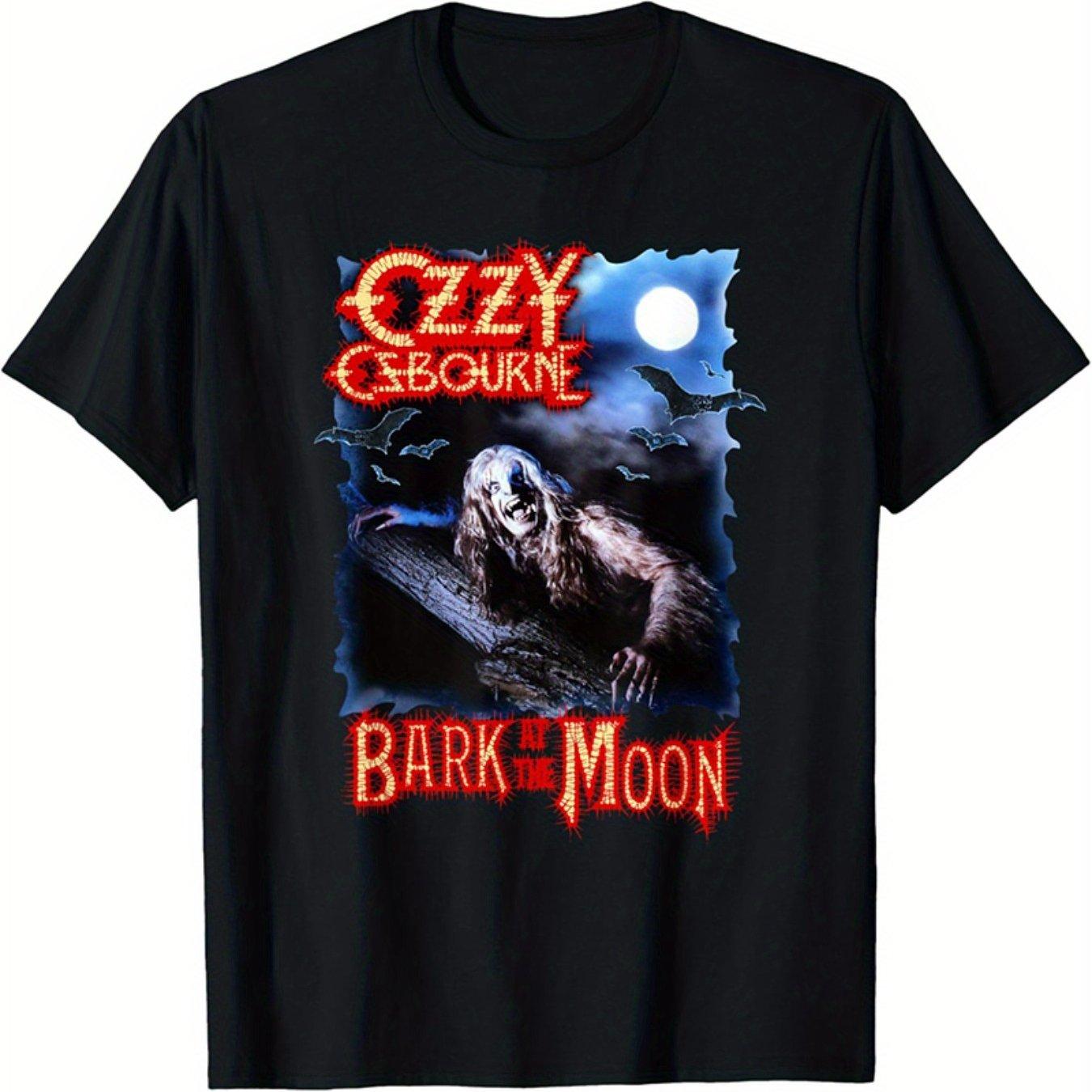 Ozzy Osbourne 40th Anniversary Bark At The Moon Tour Unisex Women TShirt Black Graphic Tee with Red Blue Cartoon Art Bat Design XL