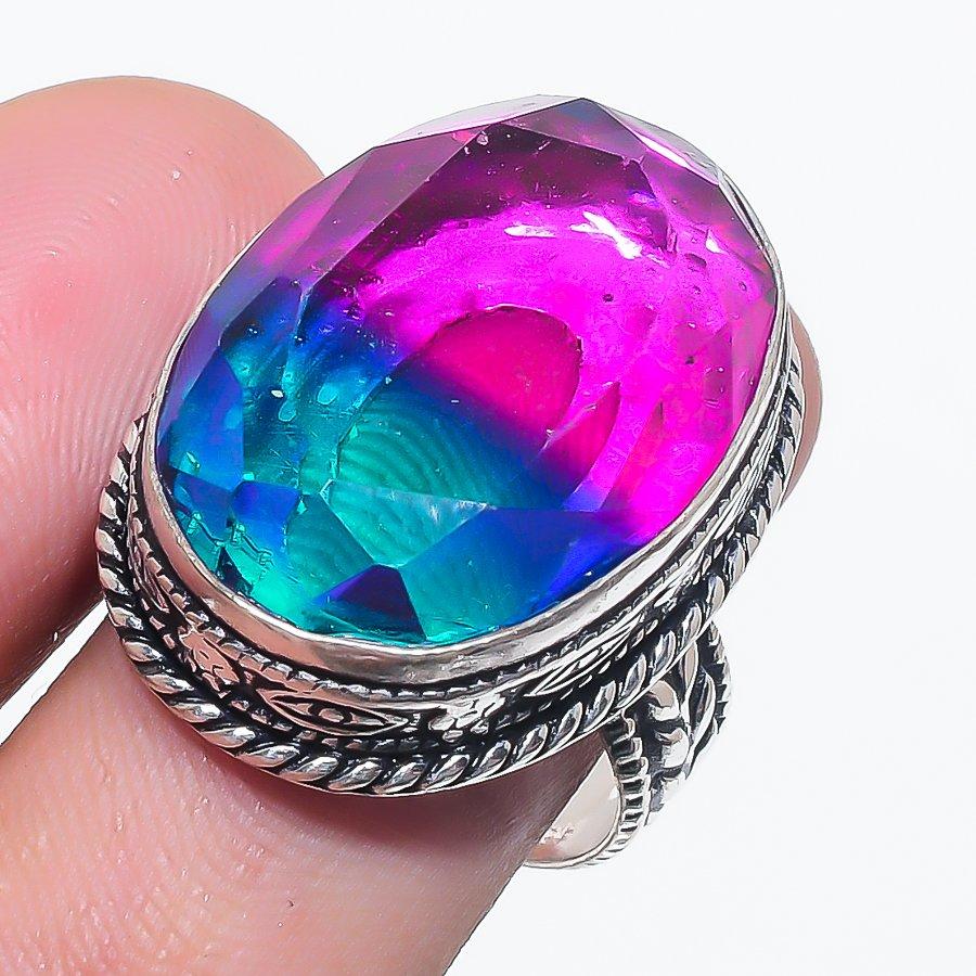 Dvoubarevný turmalín drahokam 925 Sterlingové stříbro Šperk Prsten Velikost 7