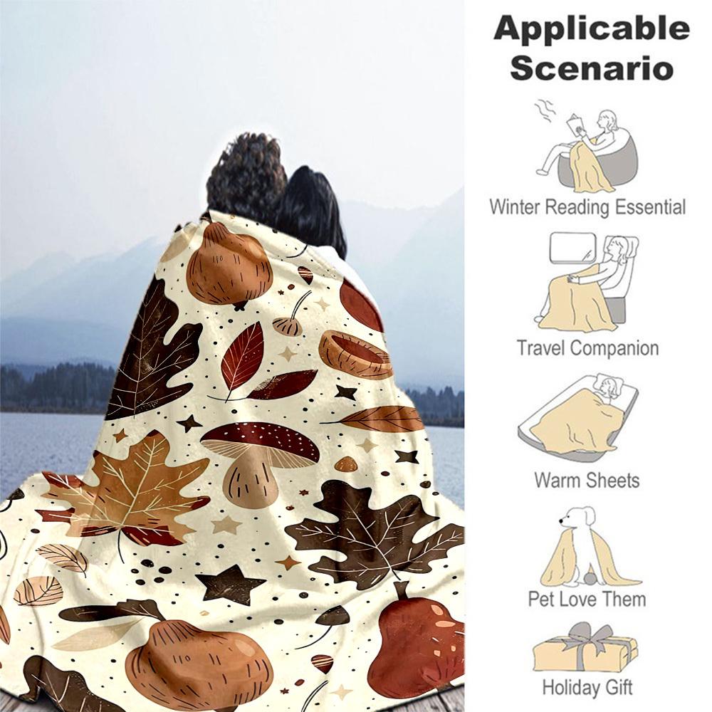1PC Autumn LeavesOutdoor Flannel Blanket - Soft Plush Decor for Picnics, Camping, Bedroom, Playroom, Office, or Lunch Break 1342A
