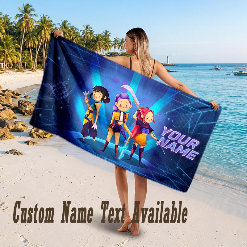 Kpop Demon Hunters Design Beach Towel Custom Text Large Towel for Beach Vacation
