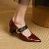 Fashion 2025 New Spring Women Pumps Pointed Toe Genuine Leather Women Shoes Buckle Strap Mary Janes Ladies Shoes Cowhide Leather