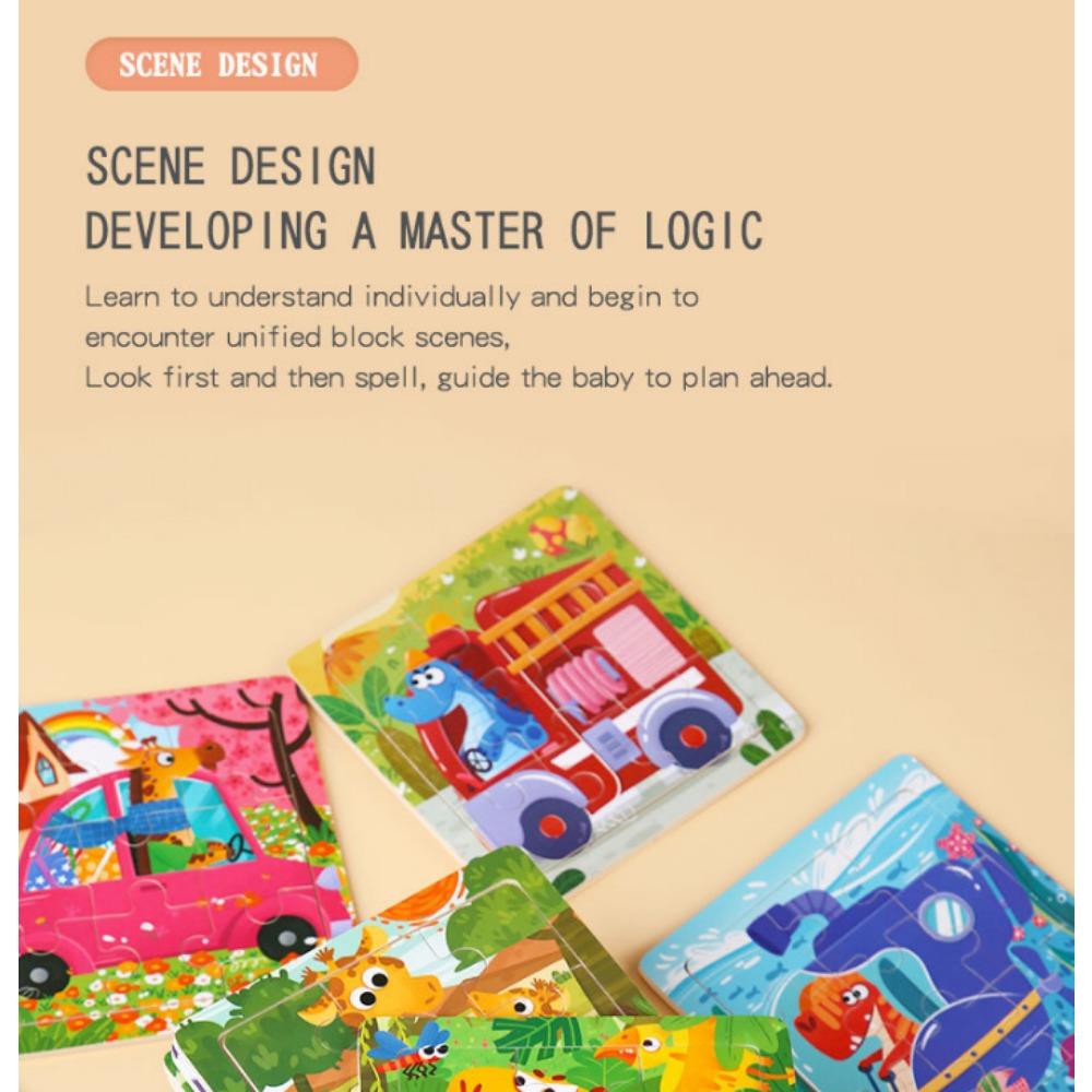 9-Piece Wooden Children'S Jigsaw Puzzle Toy For Early Childhood Education Cartoon Animal Transportation Cognitive Puzzle