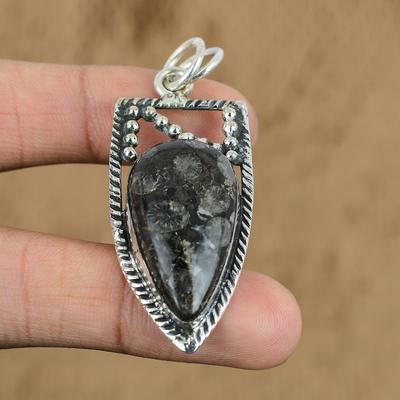 Срібний кулон 925 проби з чорним викопним коралом, корінь чакри, модний кулон, ювелірний виріб