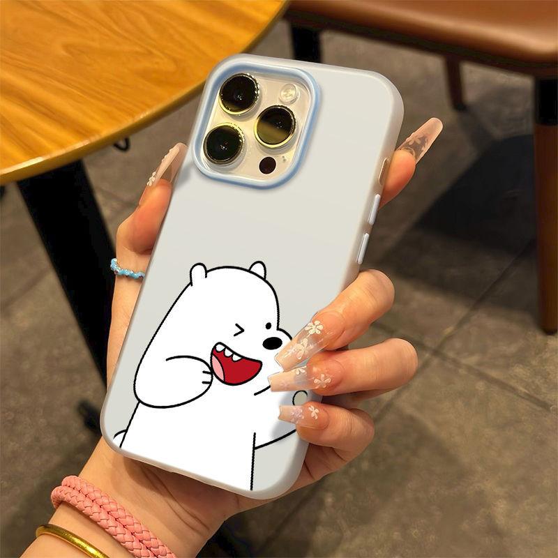 Simple White Bear Suitable for Apple 16/17promax Mobile Phone Case iPhone15 Skin Matte 14 Jelly Air Case
