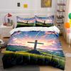 Sunset Cross In Blooming Field Bedding Duvet Cover Set Duvet Cover Pillowcases (1*Duvet Cover 2*Pillowcases, Without Duvet Insert)