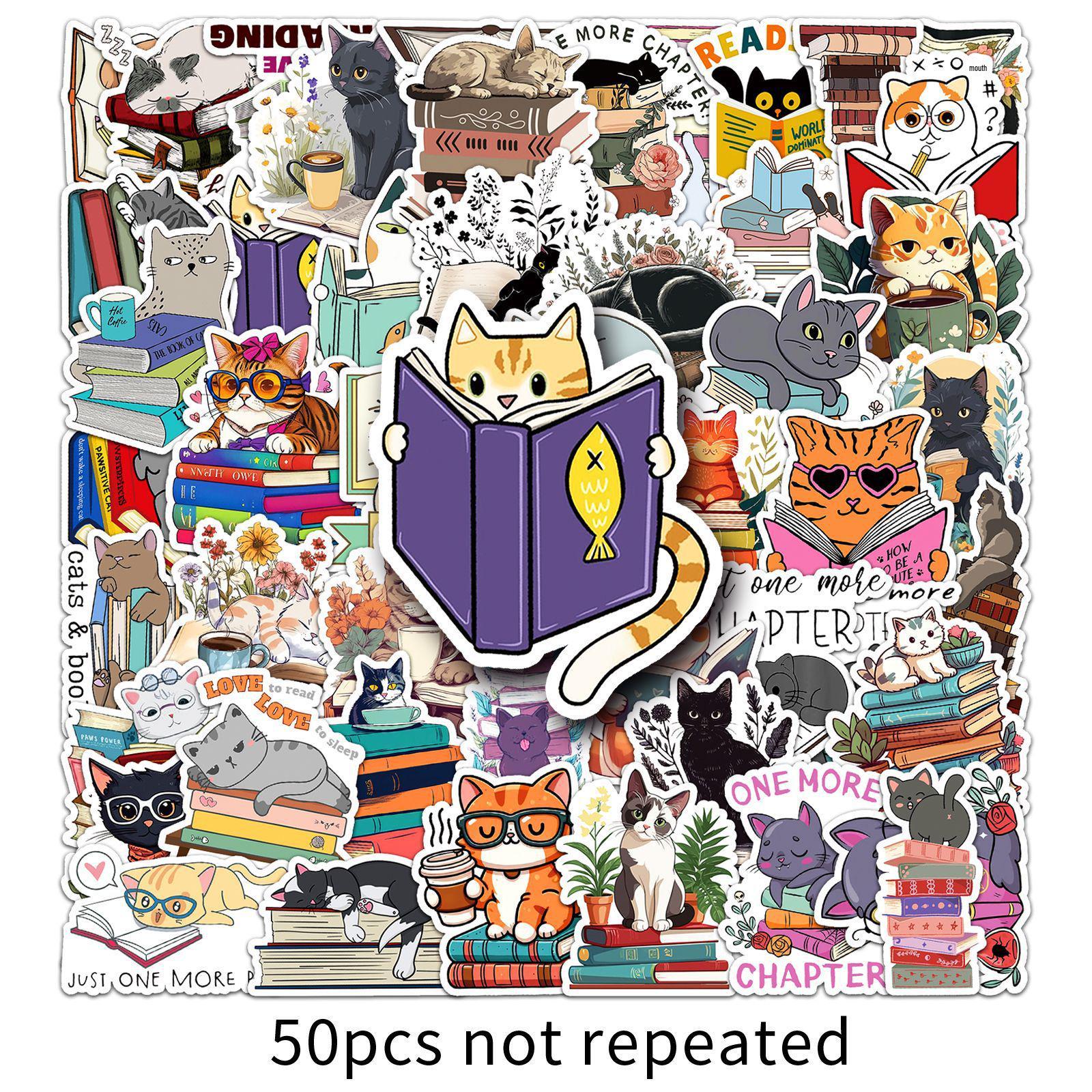 50 Sheets Cute Kitten Cartoon Stickers: Waterproof Journal Decoration for Stationery Enthusiasts