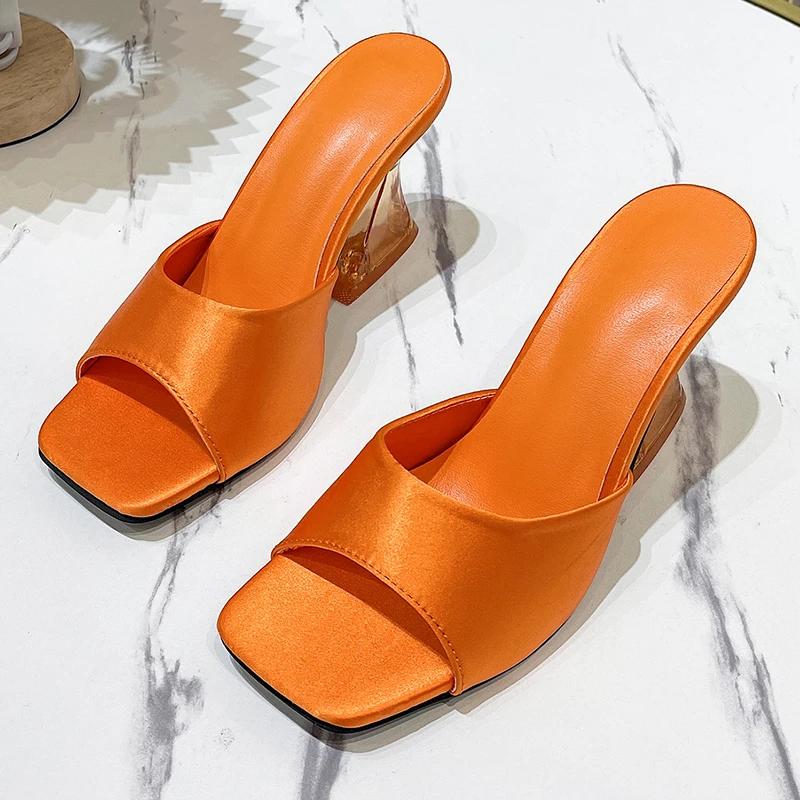 2024 Sommer Damen Grüne Schuhe Transparent Hoher Absatz Bequeme Grüne Sandalen Absätze Luxus Pantoletten Hausschuhe für Damen